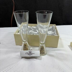 VTG Oleg Cassini Champagne Flutes with Gold and Silver Jewels Accents Set of 2